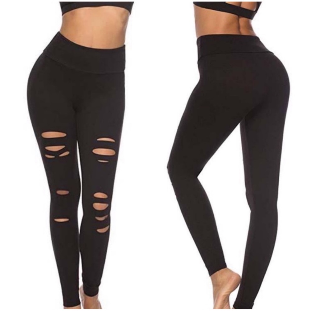 Ripped Leggings Black Yoga Pants Athletic Wear Size M